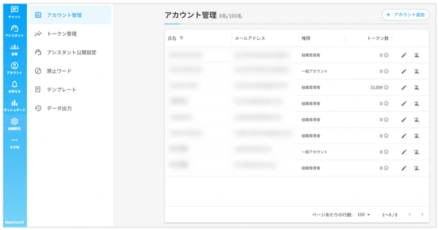 アカウント一元管理画面のキャプチャ