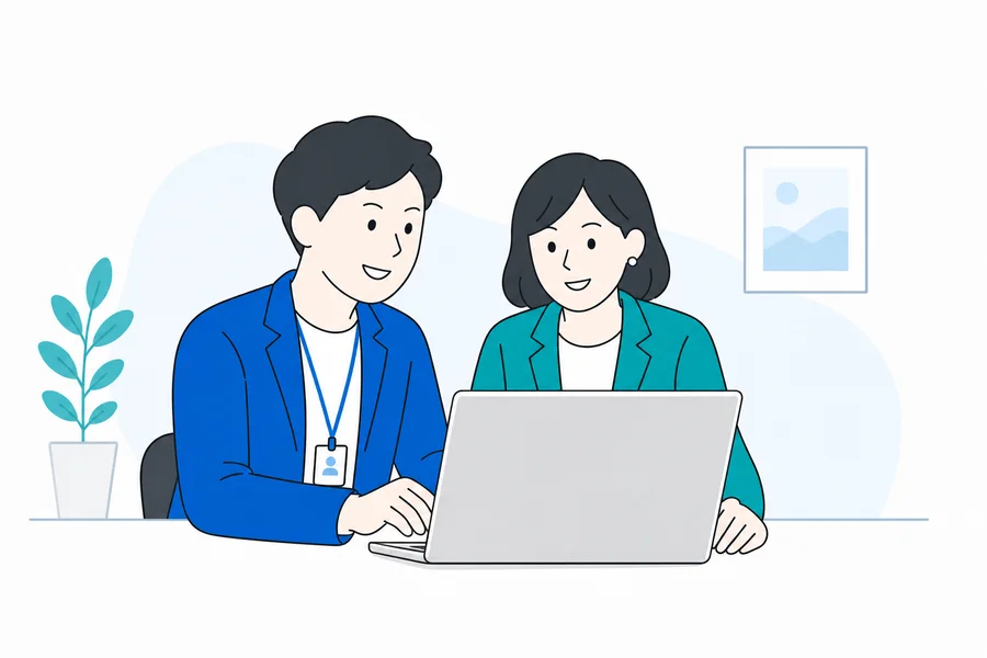 エンジニアが現場で一緒に実装を進める様子のイラスト