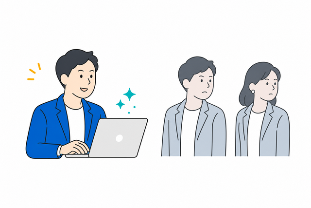 一部の社員だけが AI を使い続ける状況のイラスト